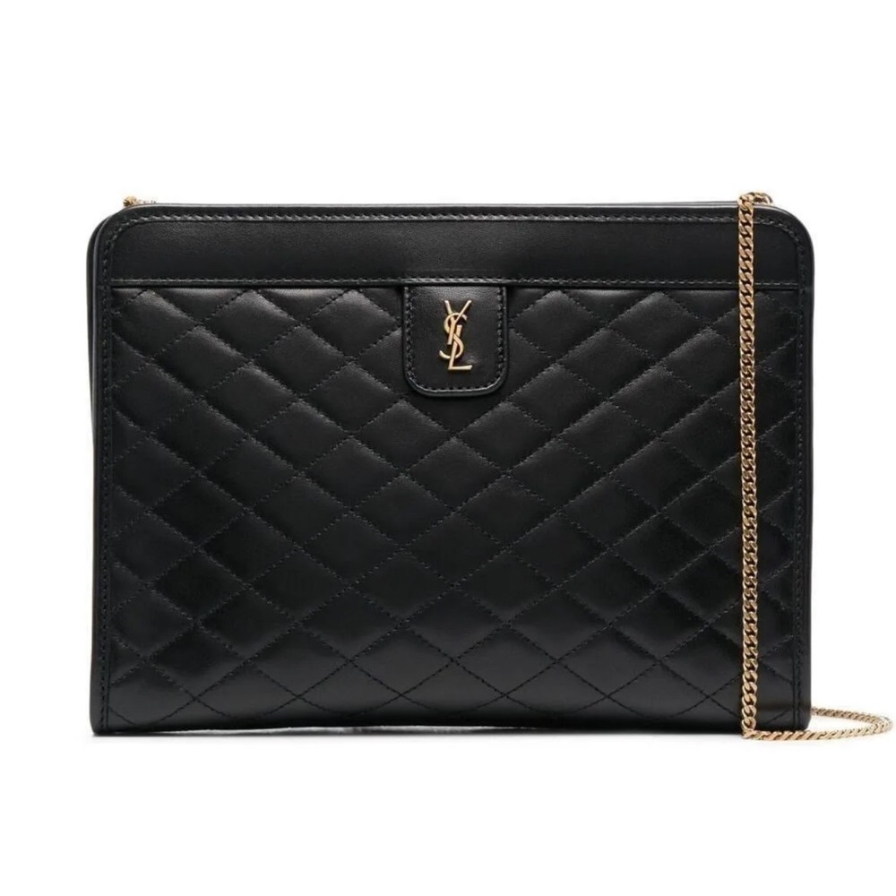 💕 Lambskin Quilted Monogram Baby Victoire Chain Clutch Bag Black RARE 💕